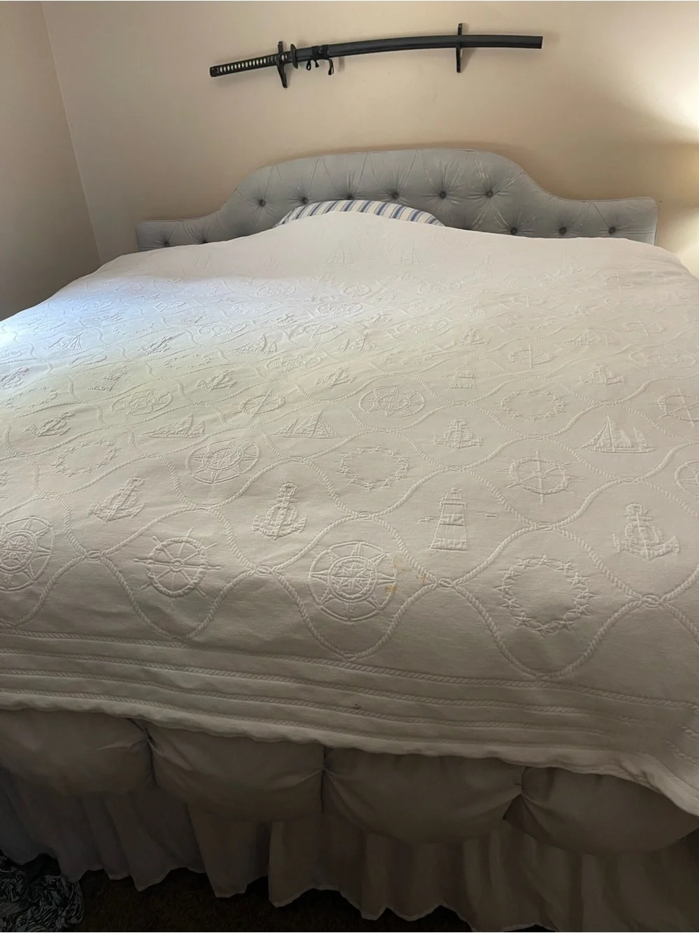 Vintage Ralph King Lauren White Nautical 80s- 90s Cotton Matelasse’ Coverlet